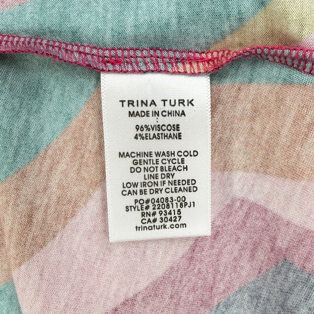 TRINA TURK Pierce Top Womens Small Pink Multi Scallop Wave Long Sleeve Mock Neck - Picture 9 of 13